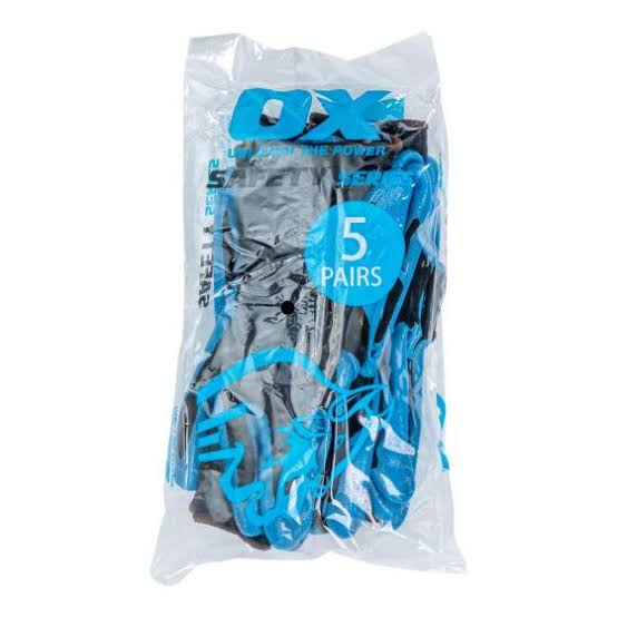 OX POLYESTER LINED NITRILE GLOVE 5PKT #9