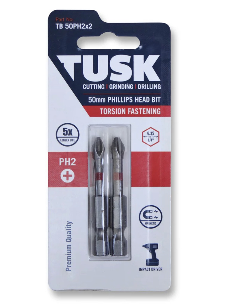 TUSK TORSION BITS PZ2 50mm 2pc