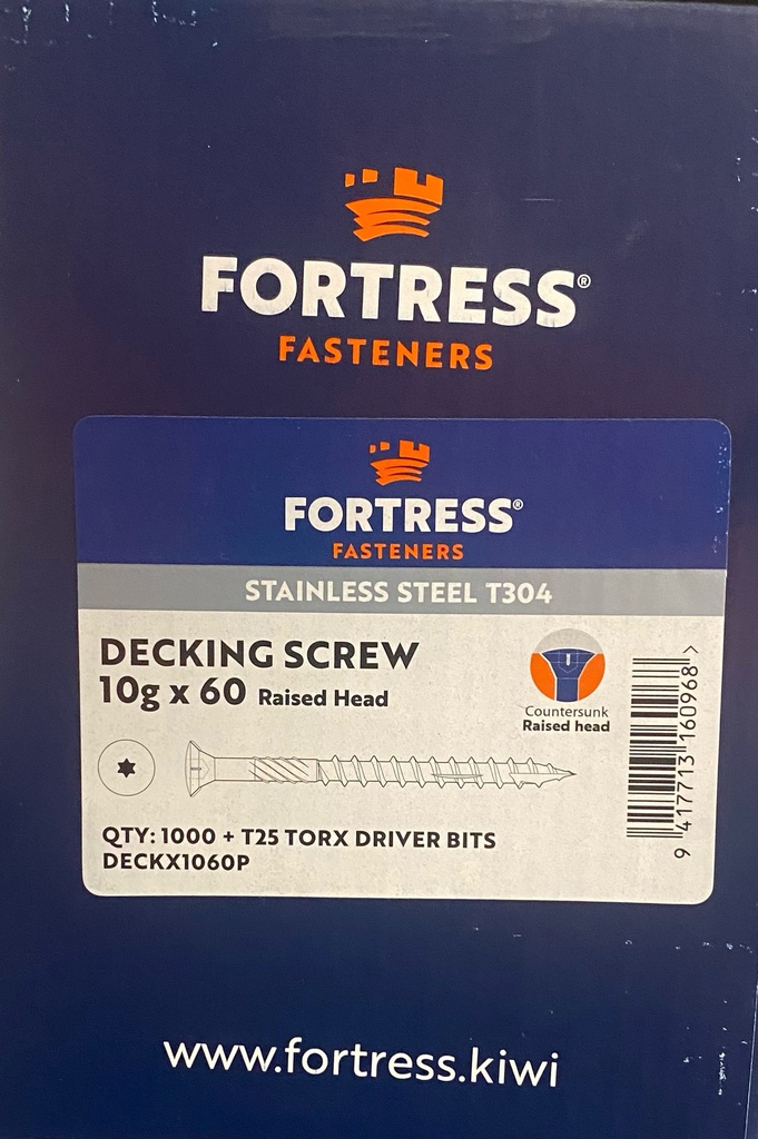 SCREW 10 X 60 RAISED HEAD DECKSCREW S/S 1000 MSL